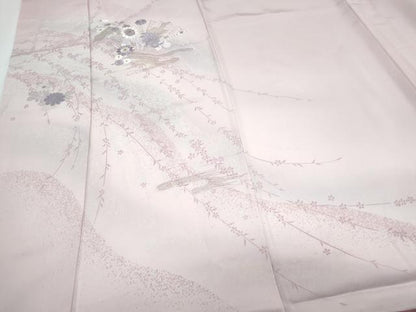 平和屋着物●訪問着　刺繍　扇面花文　暈し染め　金糸　正絹　逸品　CABI1271th