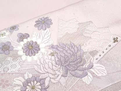 平和屋着物●訪問着　刺繍　扇面花文　暈し染め　金糸　正絹　逸品　CABI1271th