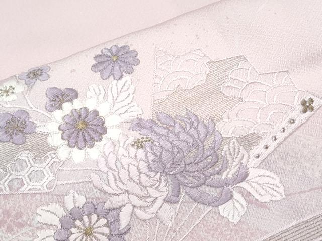 平和屋着物●訪問着　刺繍　扇面花文　暈し染め　金糸　正絹　逸品　CABI1271th