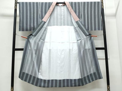 平和屋着物●長襦袢　無双仕立て　縞　黒地　正絹　逸品　未使用　CABI1272th