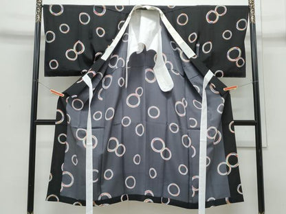 平和屋着物●長襦袢　単衣　丸文　黒地　正絹　逸品　CABI1277th