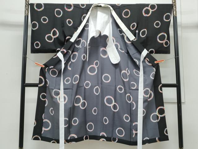 平和屋着物●長襦袢　単衣　丸文　黒地　正絹　逸品　CABI1277th