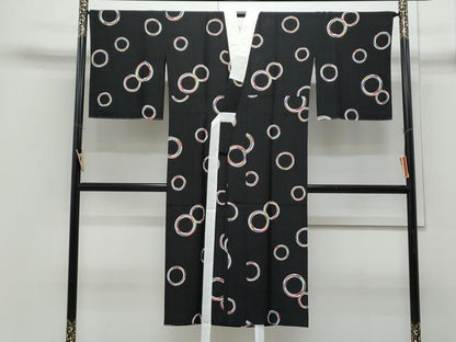 平和屋着物●長襦袢　単衣　丸文　黒地　正絹　逸品　CABI1277th