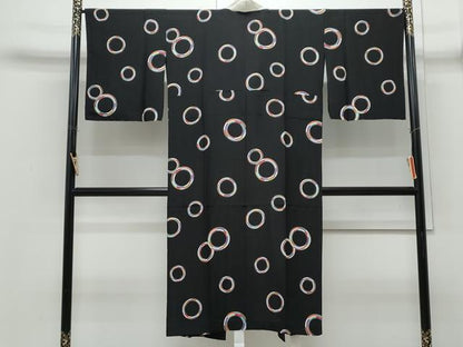平和屋着物●長襦袢　単衣　丸文　黒地　正絹　逸品　CABI1277th