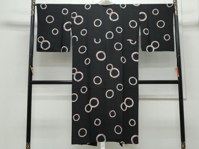 平和屋着物●長襦袢　単衣　丸文　黒地　正絹　逸品　CABI1277th