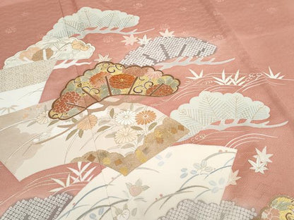 平和屋着物●訪問着　駒刺繍　地紙花文　金彩　正絹　逸品　CABI1280th