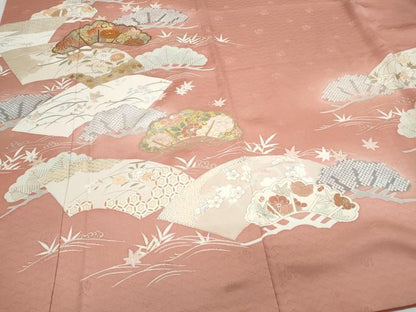 平和屋着物●訪問着　駒刺繍　地紙花文　金彩　正絹　逸品　CABI1280th