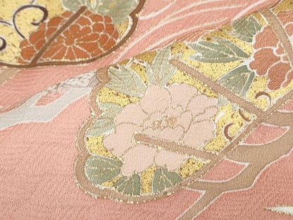 平和屋着物●訪問着　駒刺繍　地紙花文　金彩　正絹　逸品　CABI1280th