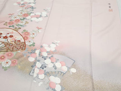 平和屋着物●訪問着　作家物　扇面花文　暈し染め　金彩　正絹　逸品　CABI1285th
