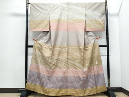 平和屋着物●訪問着　牛首紬　作家物　流水文　正絹　逸品　CABI1287th