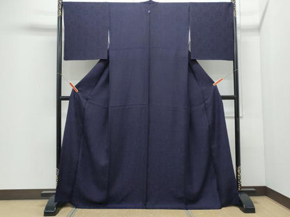 平和屋着物●藍造り国選定無形文化財　藍師・佐藤昭人　藍工房　色無地　天然藍染　正倉院花地紋　鉄紺色　正絹　逸品　CABI1289th