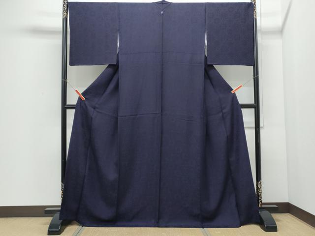 平和屋着物●藍造り国選定無形文化財　藍師・佐藤昭人　藍工房　色無地　天然藍染　正倉院花地紋　鉄紺色　正絹　逸品　CABI1289th
