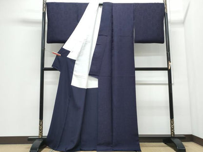 平和屋着物●藍造り国選定無形文化財　藍師・佐藤昭人　藍工房　色無地　天然藍染　正倉院花地紋　鉄紺色　正絹　逸品　CABI1289th