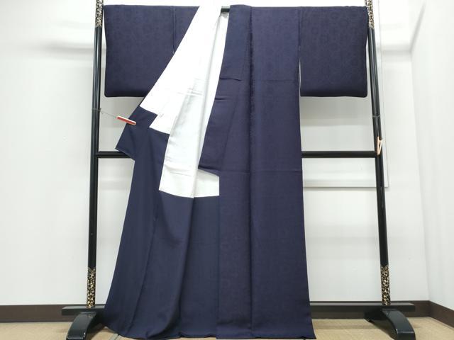 平和屋着物●藍造り国選定無形文化財　藍師・佐藤昭人　藍工房　色無地　天然藍染　正倉院花地紋　鉄紺色　正絹　逸品　CABI1289th