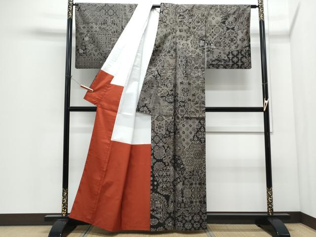 平和屋着物●本場大島紬　訪問着　9マルキ　切嵌動物吉祥草花文　正絹　逸品　CABI1290th