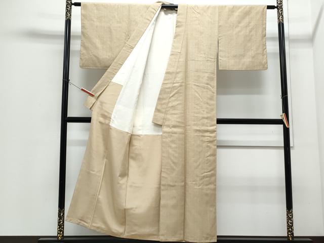 平和屋着物●本場結城紬　色無地　白橡色　奥順織物謹製　証紙付き　正絹　逸品　CABI1295th