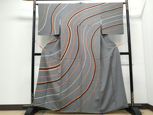 平和屋着物●訪問着　流線文　伊と幸　反端付き　正絹　逸品　CABI1297th