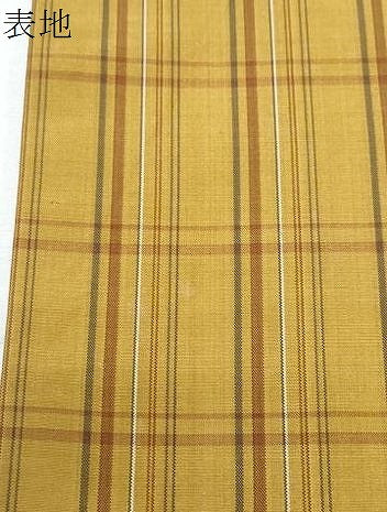 平和屋着物●本場黄八丈　平織　紬　格子文　証紙付き　正絹　逸品　CABI1299th