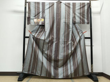 平和屋着物●本場染大島紬　縞　久野織物謹製　証紙付き　正絹　逸品　CABI1300th
