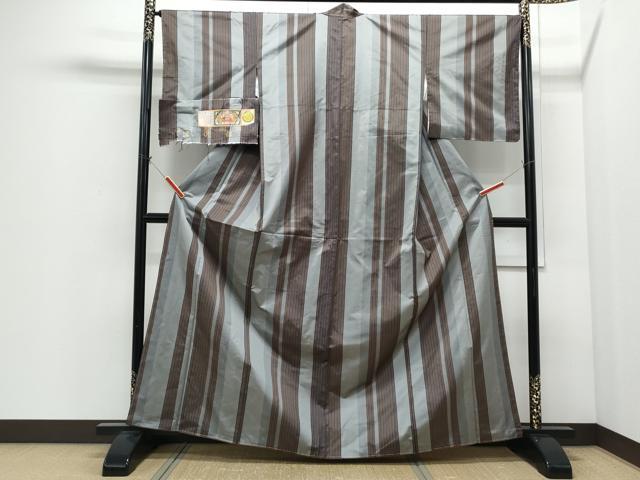 平和屋着物●本場染大島紬　縞　久野織物謹製　証紙付き　正絹　逸品　CABI1300th