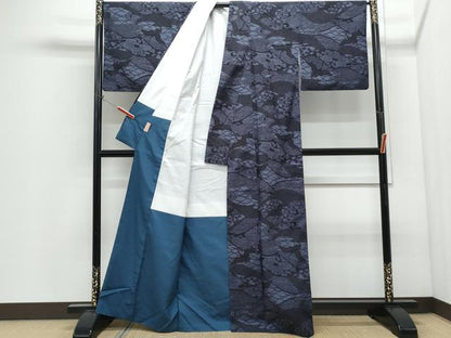 平和屋着物●上質な小紋　紬地　藍　型染め　飛鶴風景文　正絹　逸品　CABI1305th
