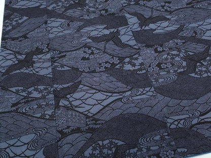 平和屋着物●上質な小紋　紬地　藍　型染め　飛鶴風景文　正絹　逸品　CABI1305th