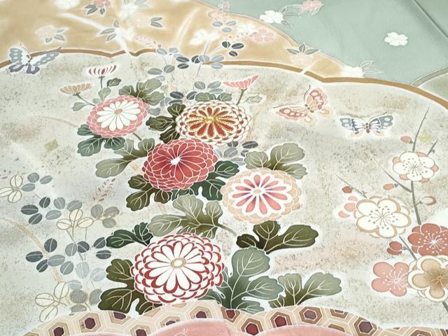 平和屋着物●訪問着　駒刺繍　花蝶文　暈し染め　金彩　正絹　逸品　CABI1307th　
