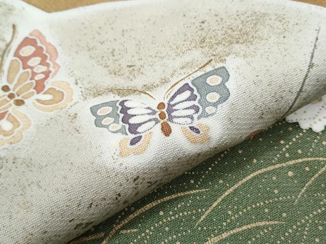 平和屋着物●訪問着　駒刺繍　花蝶文　暈し染め　金彩　正絹　逸品　CABI1307th　
