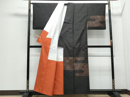 平和屋着物●本場大島紬　訪問着　エ霞草花文　正絹　逸品　CABI1311th