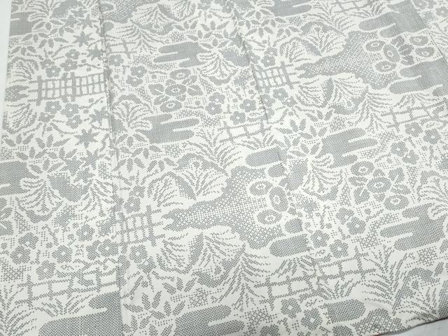平和屋着物●本場大島紬　白大島　草花文　前田秀志作　証紙付き　正絹　逸品　CABI1312th