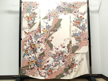 平和屋着物●豪華振袖　駒刺繍　枝花文　金彩　正絹　逸品　CABI1315th