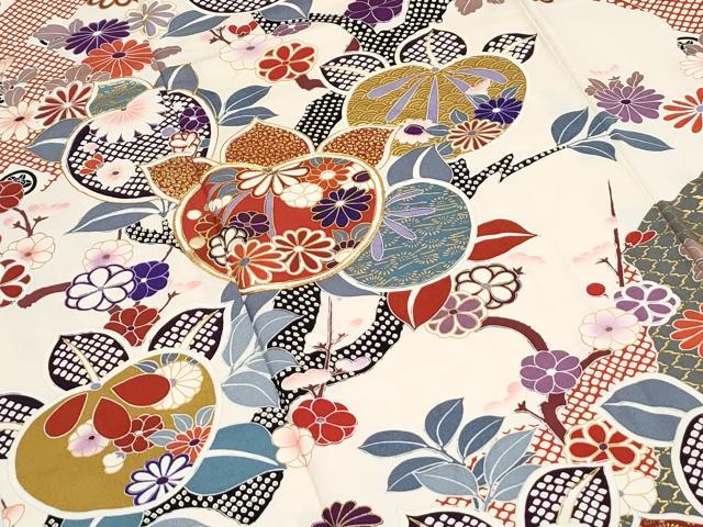 平和屋着物●豪華振袖　駒刺繍　枝花文　金彩　正絹　逸品　CABI1315th