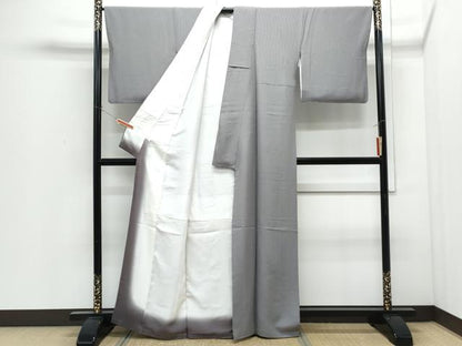 平和屋着物●江戸小紋　万筋　似せ紫色×桔梗鼠色　反端付き　正絹　逸品　CABI1319th