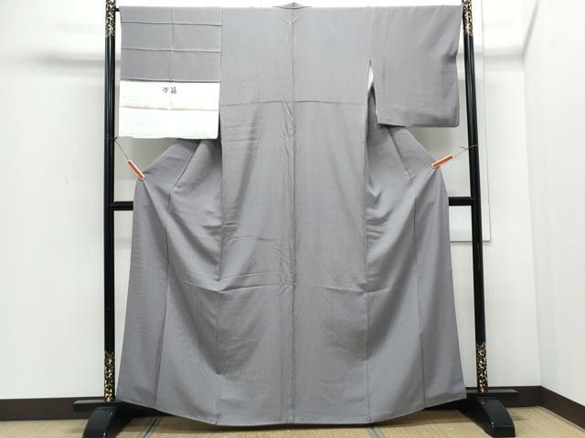 平和屋着物●江戸小紋　万筋　似せ紫色×桔梗鼠色　反端付き　正絹　逸品　CABI1319th