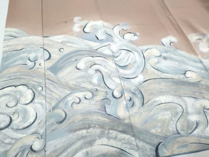 平和屋着物●訪問着　手描き　立波文　ロング丈　正絹　逸品　CABI1323th
