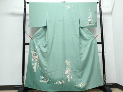 平和屋着物●十日町友禅　女流作家　遠田藤舟　訪問着　竹　草花文　暈し染め　正絹　逸品　CABI1330th