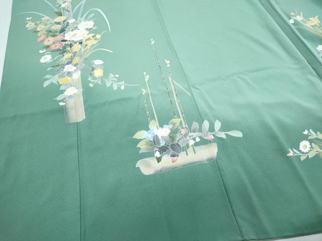 平和屋着物●十日町友禅　女流作家　遠田藤舟　訪問着　竹　草花文　暈し染め　正絹　逸品　CABI1330th