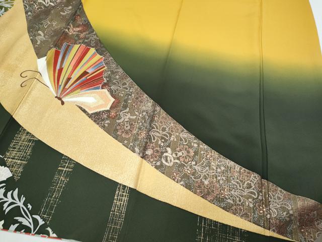 平和屋着物●豪華振袖　更紗花蝶文　暈し染め　金彩　正絹　逸品　CABI1334th