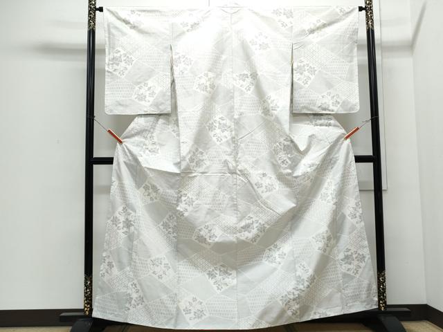 平和屋着物●本場大島紬　白大島　120亀甲　切嵌花文　正絹　逸品　CABI1345th