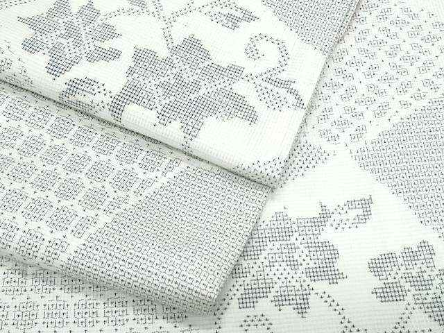 平和屋着物●本場大島紬　白大島　120亀甲　切嵌花文　正絹　逸品　CABI1345th