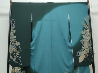 平和屋着物●豪華振袖　駒刺繍　吉祥草花文　暈し染め　金彩　正絹　逸品　CABI1349th
