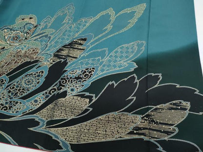 平和屋着物●豪華振袖　駒刺繍　吉祥草花文　暈し染め　金彩　正絹　逸品　CABI1349th