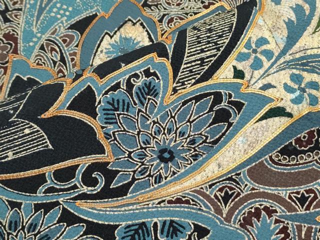 平和屋着物●豪華振袖　駒刺繍　吉祥草花文　暈し染め　金彩　正絹　逸品　CABI1349th