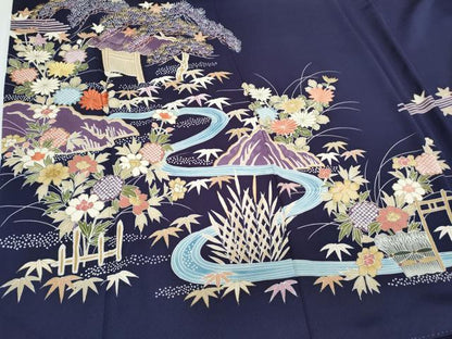 平和屋着物●豪華色留袖　駒刺繍　風景文　金彩　正絹　逸品　CABI1355th