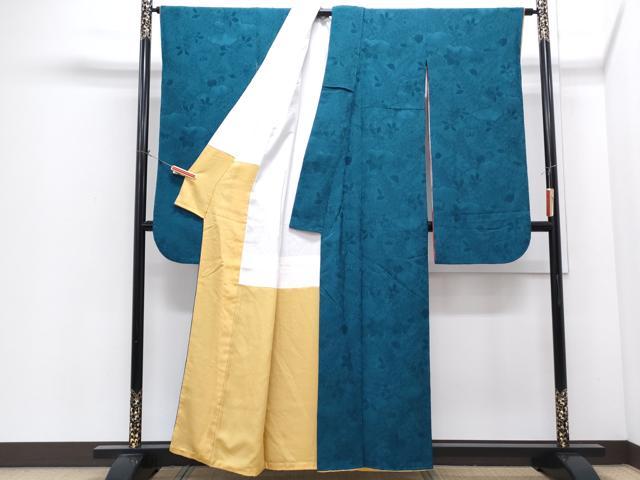 平和屋着物●豪華振袖　色無地　辻が花地紋　高麗納戸色　正絹　逸品　CABI1372th
