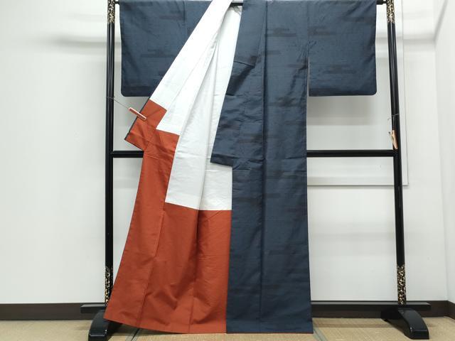 平和屋着物●上質な紬　100亀甲　エ霞文　正絹　逸品　CABI1373th