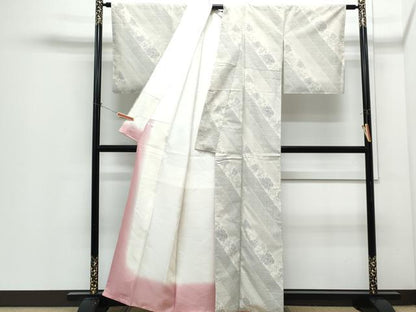 平和屋着物●本場大島紬　白大島　9マルキ　斜線花文　正絹　逸品　CABI1377th