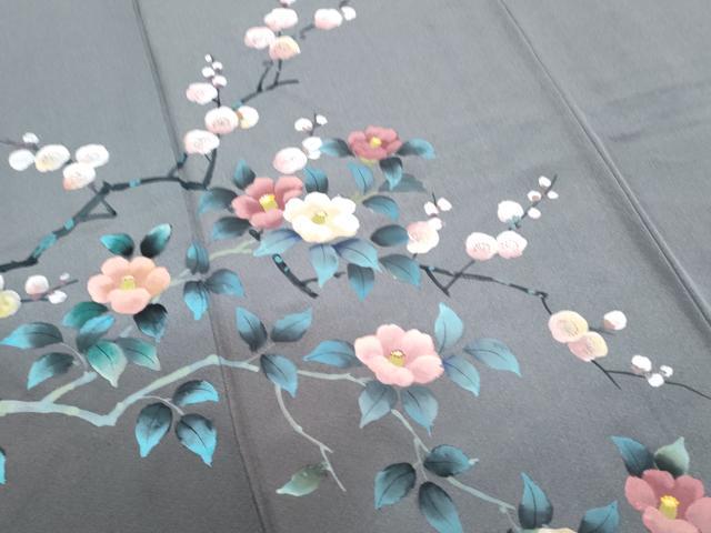 平和屋着物●訪問着　作家物　手描き　枝花文　暈し染め　正絹　逸品　CABI1379th