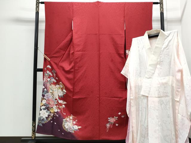 平和屋着物●豪華振袖・長襦袢セット　御所車花文　暈し染め　金彩　京都きもの友禅扱い　正絹　逸品　CABI1384th