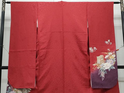 平和屋着物●豪華振袖・長襦袢セット　御所車花文　暈し染め　金彩　京都きもの友禅扱い　正絹　逸品　CABI1384th
